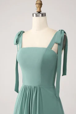 A Line Chiffon Green Long Bridesmaid Dress with Pleated