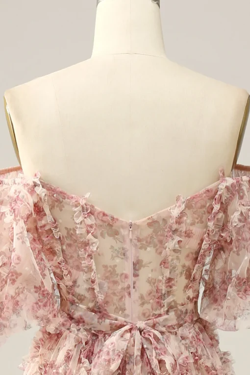 A Line Floral Off Shoulder Plus Size Prom Dress