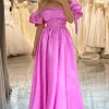 A Line Fuchsia Off the Shoulder Long Prom Dress