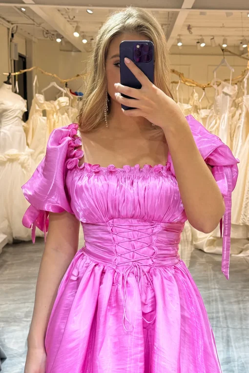 A Line Fuchsia Off the Shoulder Long Prom Dress