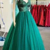A Line Green Sequin Princess Prom Dress with Tulle
