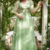 A Line Green Tulle Corset Prom Dress with Sleeves