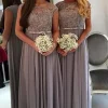A Line Grey Chiffon Bridesmaid Dress With Beading