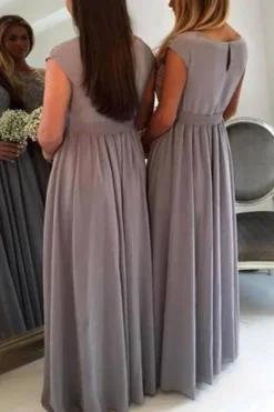 A Line Grey Chiffon Bridesmaid Dress With Beading