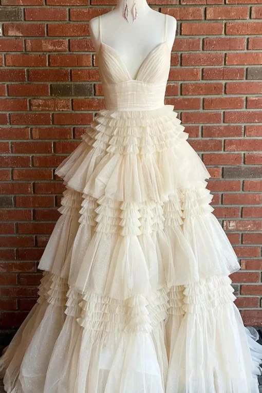 A Line Red Spaghetti Straps Princess Prom Dress with Slit