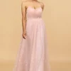 A Line Spaghetti Straps Blush Long Bridesmaid Dress