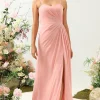 A Line Spaghetti Straps Blush Long Bridesmaid Dress with Split Front