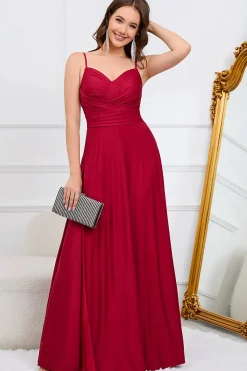 A Line Spaghetti Straps Burgundy Long Bridesmaid Dress