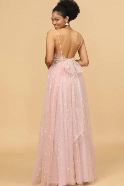 A Line Spaghetti Straps Blush Long Bridesmaid Dress