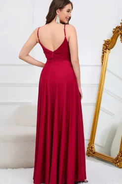 A Line Spaghetti Straps Burgundy Long Bridesmaid Dress