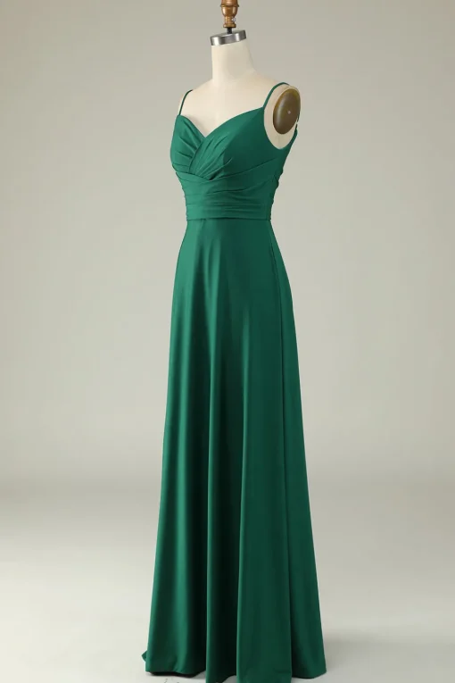 A Line Spaghetti Straps Burgundy Long Bridesmaid Dress