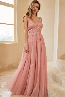 A Line Spaghetti Straps Bridesmaid Dress with Ruffles
