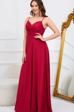 A Line Spaghetti Straps Burgundy Long Bridesmaid Dress