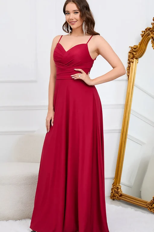 A Line Spaghetti Straps Burgundy Long Bridesmaid Dress