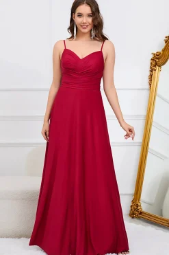A Line Spaghetti Straps Burgundy Long Bridesmaid Dress