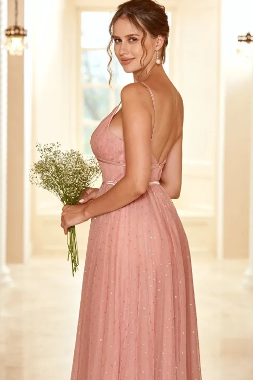 A Line Spaghetti Straps Bridesmaid Dress with Ruffles