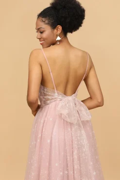 A Line Spaghetti Straps Blush Long Bridesmaid Dress