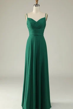A Line Spaghetti Straps Burgundy Long Bridesmaid Dress
