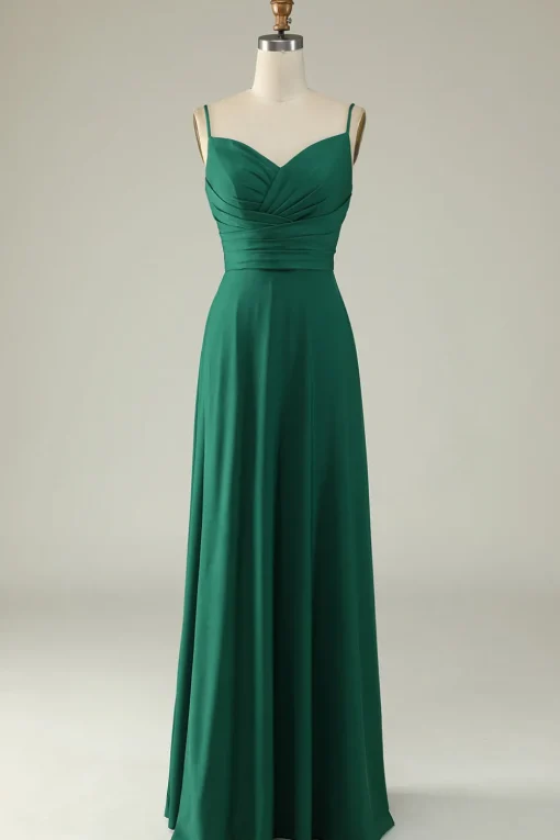 A Line Spaghetti Straps Burgundy Long Bridesmaid Dress