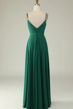 A Line Spaghetti Straps Burgundy Long Bridesmaid Dress