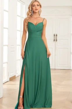 A Line Spaghetti Straps Burgundy Long Bridesmaid Dress
