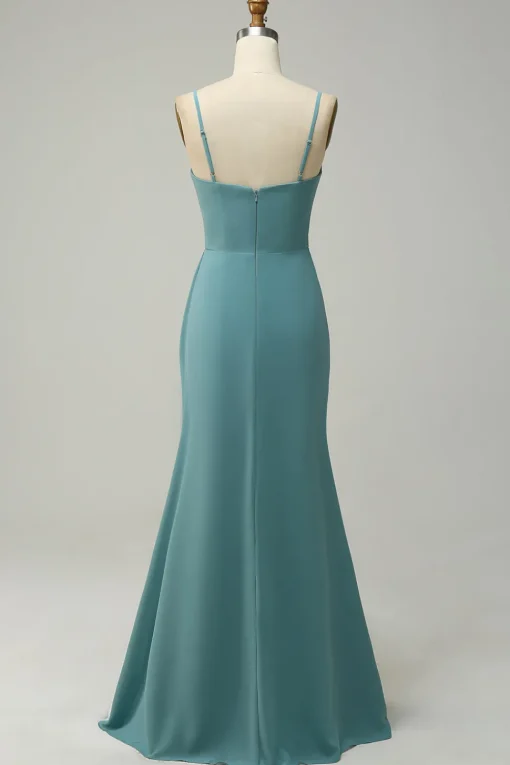 A Line Spaghetti Straps Blush Long Bridesmaid Dress with Split Front