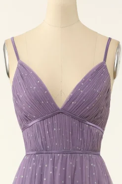A Line Spaghetti Straps Bridesmaid Dress with Ruffles
