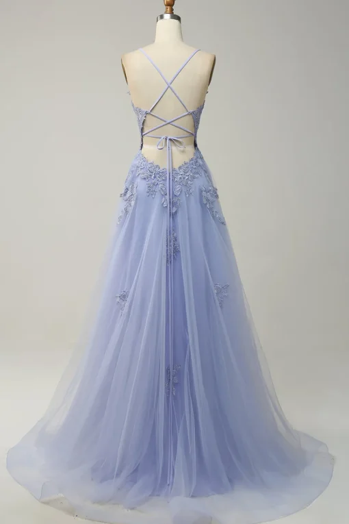 A Line Spaghetti Straps Green Long Prom Dress with Criss Cross Back