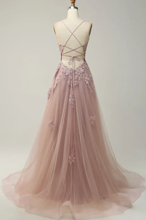 A Line Spaghetti Straps Green Long Prom Dress with Criss Cross Back