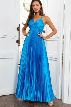 A Line Spaghetti Straps Lake Blue Long Prom Dress