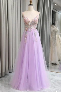 A Line Spaghetti Straps Long Prom Dress with Appliques