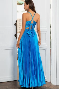 A Line Spaghetti Straps Lake Blue Long Prom Dress