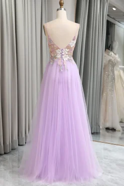 A Line Spaghetti Straps Long Prom Dress with Appliques