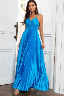 A Line Spaghetti Straps Lake Blue Long Prom Dress