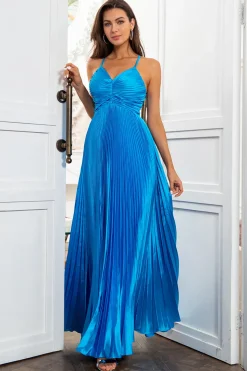 A Line Spaghetti Straps Lake Blue Long Prom Dress
