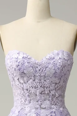 A Line Spaghetti Straps Long Purple Prom Dress with Appliques