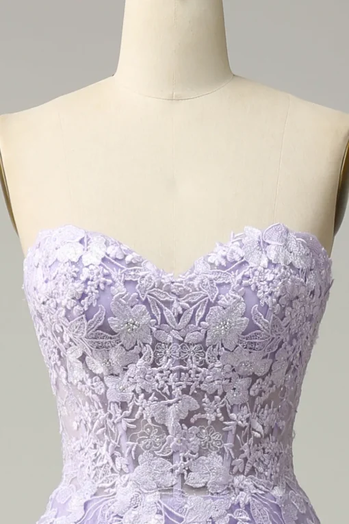 A Line Spaghetti Straps Long Purple Prom Dress with Appliques