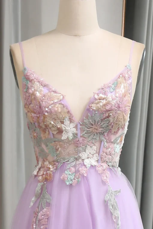 A Line Spaghetti Straps Long Prom Dress with Appliques