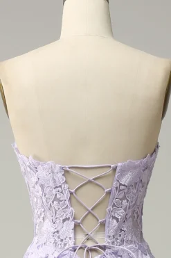 A Line Spaghetti Straps Long Purple Prom Dress with Appliques