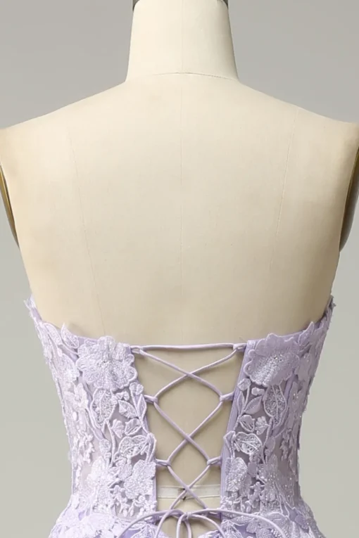 A Line Spaghetti Straps Long Purple Prom Dress with Appliques