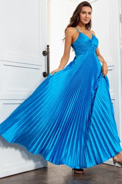 A Line Spaghetti Straps Lake Blue Long Prom Dress