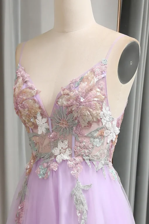 A Line Spaghetti Straps Long Prom Dress with Appliques