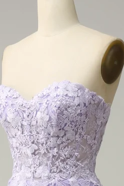 A Line Spaghetti Straps Long Purple Prom Dress with Appliques