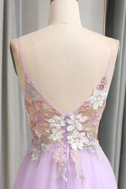 A Line Spaghetti Straps Long Prom Dress with Appliques