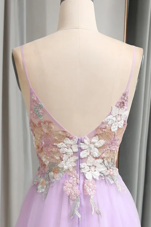 A Line Spaghetti Straps Long Prom Dress with Appliques