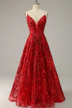 A Line Spaghetti Straps Princess Prom Dress with Criss Cross Back