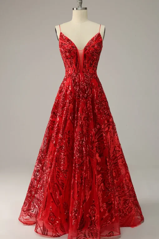 A Line Spaghetti Straps Princess Prom Dress with Criss Cross Back