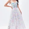 A Line Spaghetti Straps Printed Maxi Graduation Dress