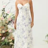 A Line Spaghetti Straps Purple Flower Printed Long Bridesmaid Dress