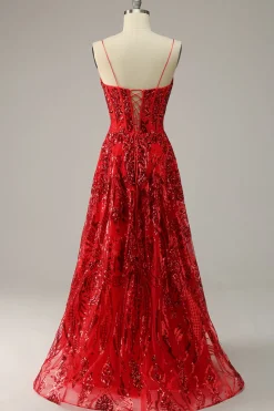 A Line Spaghetti Straps Princess Prom Dress with Criss Cross Back